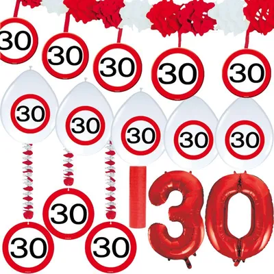 Produktbild von 30. Geburtstag Verkehrsschild Party Deko Set rot weiß Mann Frau Partyset