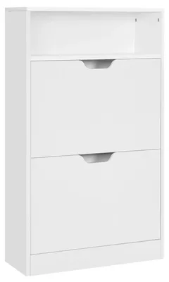 Produktbild von Schuhschrank - Schuhregal mit 2 Klappen - Offenes Fach - Verstellbare Trennwand - Weiß
