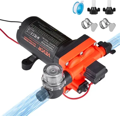 Zdjęcie produktu dla Pompa membranowa VEVOR, 12 V DC, 18,9 l/min, samozasysająca 4-komorowa membranowa pompa wodna z automatycznym wyłącznikiem ciśnieniowym, ciśnienie 4,8 bar, do kampera, przyczepy kempingowej, łodzi, jachtu, myjni samochodowej