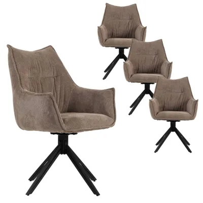 Produktbild von Esszimmerstuhl 4er Set Ginosa braun mit Armlehnen & drehbarem Sitz – gepolstert