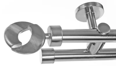 Produktbild von Edelstahl Look Gardinenstange Ø 20mm Deckenträger 2-läufig zweiläufig Deckenbefestigung Ring D41 E83E30 RR