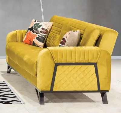 Produktbild von Casa Padrino Luxus Schlafsofa Gelb / Schwarz 215 x 90 x H. 80 cm - Modernes Wohnzimmer Sofa - Moderne Wohnzimmer Möbel