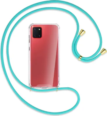 Produktbild von Handykette Backcover-Schutzhülle mit Band (Metall goldfarben) für Samsung Galaxy Note 10 Lite - türkis