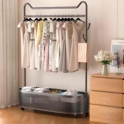 Obrázek produktu pro Kovový věšák na oblečení s úložnou policí pro oděvy a kabáty