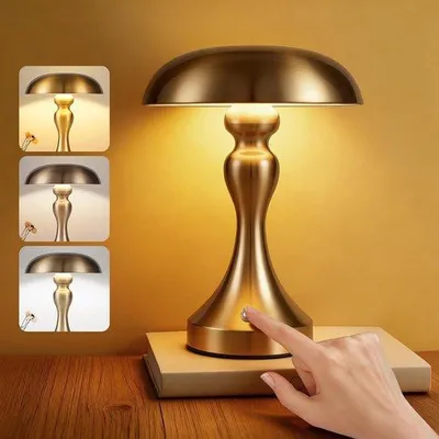 Productafbeelding van Draadloze Tafellamp - Goudbrons - 22 cm - Dimbare LED Lamp met Oplaadbare Batterij - Voor Woonkamer en Slaapkamer