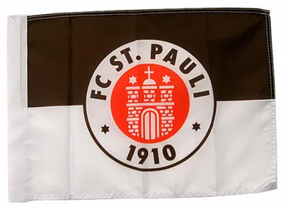 Produktbild von FC St. Pauli Fahne Logo 100x150 cm Braun-Weiß, Original Fanartikel, Vereinsfahne mit Wappen und Saum für Fahnenstange, 100% Recyceltes Polyester