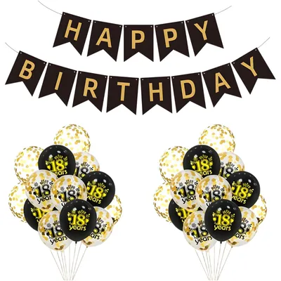 30 Latexballons 30 cm, Gold Schwarz, 18. Geburtstag