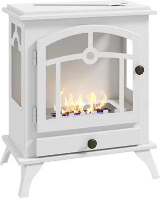 Image de Cheminée au bioéthanol - Poêle à éthanol indépendant - Réservoir de 0,9 l - Autonomie jusqu'à 3 h - Pour une surface intérieure de 20 à 25 m² - Pare-flammes en acier inoxydable - 45 × 28 × 54 cm - Blanc