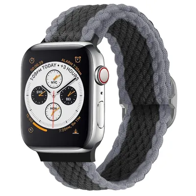Produktbild von Strap-it Apple Watch verstellbares gewebtes Nylonarmband (Schwarz/Grau)