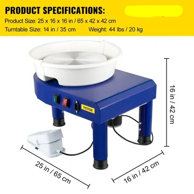 Obrázok produktu pre Keramický kruh – Keramický stroj – Elektrický keramický kruh – Priemer 35 cm – Výkon 450 W – Modrá farba