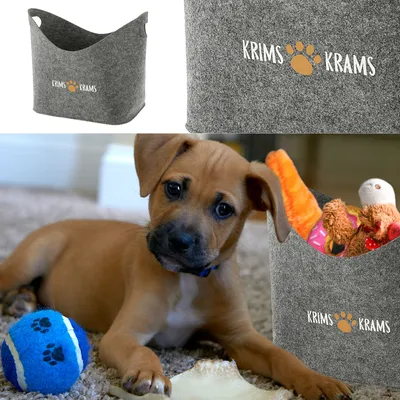 Produktbild von Aufbewahrungskorb "Pfote" Hundespielzeug Aufdruck 34x32x22cm hellgrau Hund Ordnungskorb Filzbox