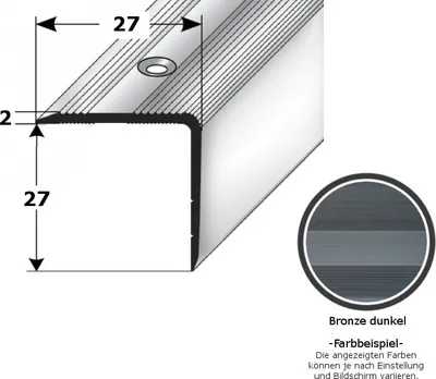 Produktbild von Treppenkante "Orvieto" / Treppenkantenprofil / Winkelprofil (Größe 27 mm x 27 mm) aus Aluminium eloxiert, gebohrt, von Auer Metall-bronze dunkel-2700
