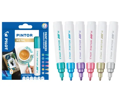Produktbild von PILOT PINTOR Kreativmarker 6er Set – 1.4mm mittlere Spitze, Metallic Farben