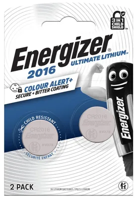 Produktbild von Energizer Ultimate Lithium CR2016 3V 2 Stück mit Kinderschutz Farbwarn-Technologie