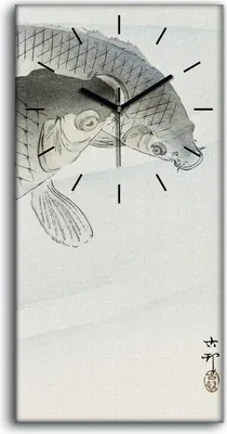 Produktbild von Wanduhr Uhr Wandbild Leinwand 30x60 Malerei Asiatische Tier Fische Kunst - schwarze Hände