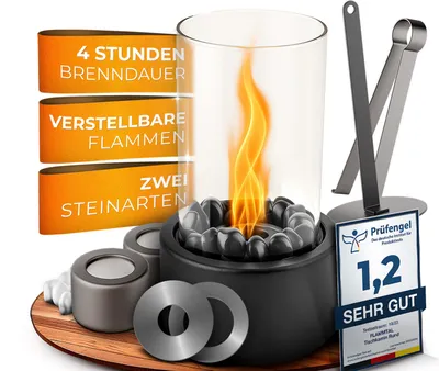 Produktbild von EDELFELD Premium Bioethanol Tischkamin SPARK Rund - Ruß & Rauchfrei - Tischfeuer - Dekorativer Glaszylinder - Lagerfeuer-Atmosphäre, Indoor & Outdoor