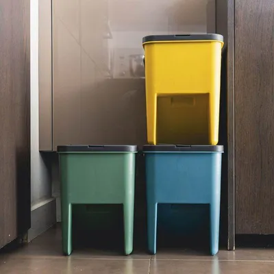 Produktbild von Mülltrennungssystem, 3er Set, 20L, Stapelbar, Gelb, Grün & Blau, BERGEN, Kunststoff