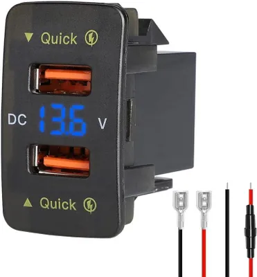 Autolader USB QC3.0, 2 Anschlüsse, LED-Spannungsmesser, 12/24V, schwarz