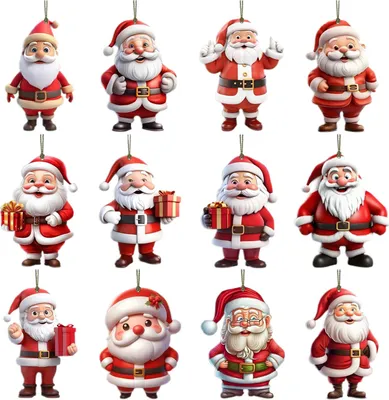 Produktbild von 12 Stück Weihnachtsmann-Ornamente aus Holz zum Aufhängen am Weihnachtsbaum, Cartoon-Weihnachtsmann-Dekoration für Weihnachtsbaum-Party-Dekor