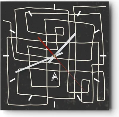 Produktbild von Wanduhr - Quadrat - Glasuhr - Schwarzweiß Labyrinth Linie - 30x30cm - Schleichendes Uhrwerk - Lautlos - zum Aufhängen bereit - Dekoration Modern - Wanddekoration aus Glas - C3AC30x30-5110