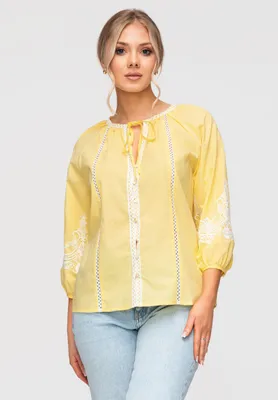 Produktbild von LARICA Shirt Baumwolle Ajour Boho-Stil OW-SH-E0042 yellow M