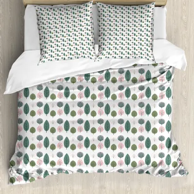 Produktbild von ABAKUHAUS Herbst Bettbezug Set für Einzelbetten, Saisonale Grünlich Bäume Herbst, Milbensicher Allergiker geeignet mit Kissenbezug, 155 cm x 220 cm - 80 x 80 cm, Lila Grau und Grün Laurel