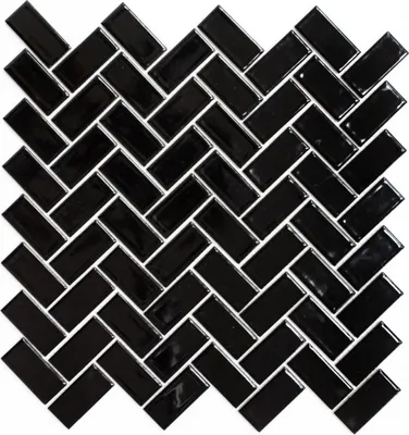 Produktbild von Mosaik Fliese Keramik Fischgrät schwarz glänzend Mosaikfliese Bodenfliese MOS24-CHB6BG