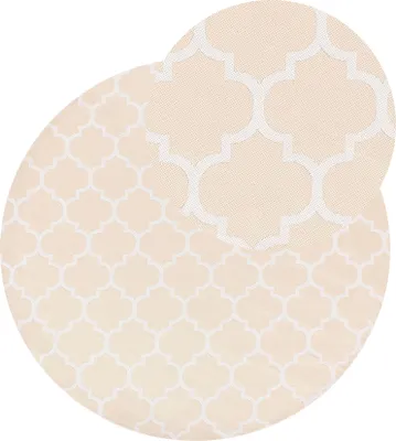 Produktbild von BELIANI Outdoorteppich Beige und Weiß 160 cm Rund Marokkanisches Muster Modern Indoor Outdoor Terrasse Balkon Garten