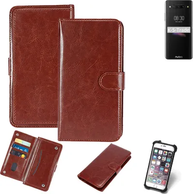 Produktbild von K-S-Trade 360° Hülle kompatibel mit Nubia Z20 braun Kunstleder Case BookCase WalletCase Kunstlederederhülle Handyhülle, Rundumschutz Bumper (1x)