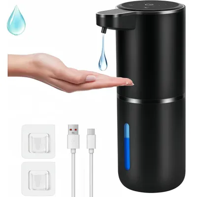 Produktbild von Seifenspender Automatisch mit Sensor Infrarot, 4 Stufen einstellbar&Batterieanzeige, 380ml Elektrischer Seifenspender, USB-Aufladung, IPX5, Schwarz
