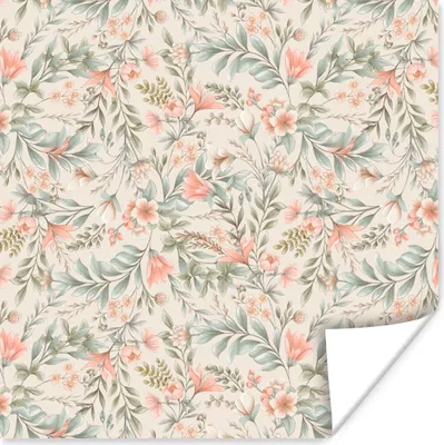 Produktbild von MuchoWow® Poster Blumen - Vintage - Muster 50x50 cm - Wohnzimmerdekoration