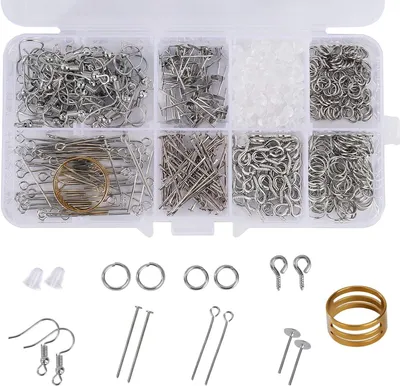 Image de Kit de fabrication de bijoux en métal, 650 pièces, pour la création de boucles d'oreilles et la réparation de bijoux