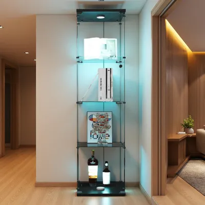 Produktbild von ProximaX Glasvitrine Standvitrine, Schrank für Sammlung mit LED, mit Tür 4 Einlegeböden transparent Möbel Vitrine Glas Vitrine Figur Glasvitrine Wohnzimmer Bar (4 Etagen, Tür + LED, schwarz)