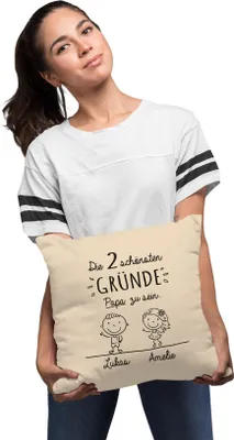Produktbild von Kissen-Bezug Spruch die 2 schönsten Gründe Papa zu sein und Wunschnamen Kissen-Hülle Baumwolle personalisierte Geschenke SpecialMe® natur unisize