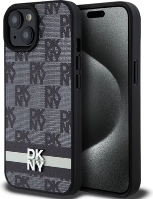 Obrázek produktu pro Etui Dkny Leather Checkered Mono Pattern & Printed Stripes Na Iphone 15 / 14 / 13 - Czarne