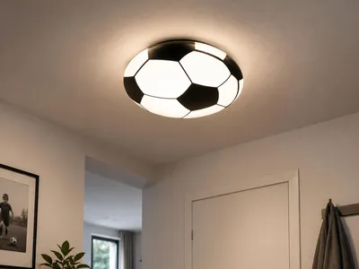 Produktbild von Flache LED Deckenleuchte Deckenschale Schwarz/Weiß Fussball Design Ø36cm Reality