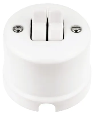 Retro Porzellan Doppel-Wippschalter QR1, weiß, 250 V, 10 A