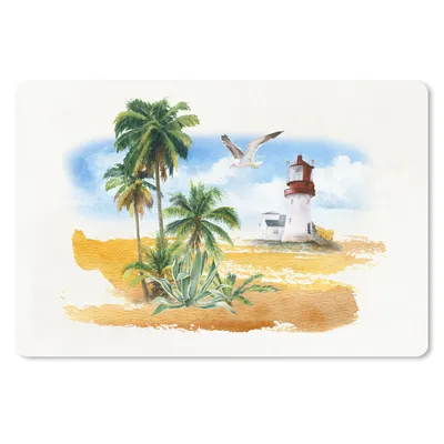Obrázok produktu pre Podložka pod myš - Maják - palma - pláž - 27x18cm - Rohožka pod myš