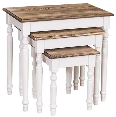 Immagine prodotto di Casa Padrino tavolino in stile country set di 3 bianco / marrone - Mobili in legno massiccio in stile country