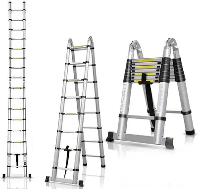 Image de Échelle télescopique en aluminium, 5 mètres, 16 échelons, charge maximale : 150 kg