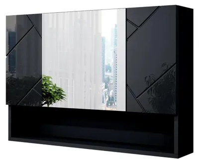 Produktbild von Badspiegelschrank Irma, Anthrazit Hochglanz, 80.1 x 55 cm, mit Spiegel und offenen Ablageflächen zur Wandmontage