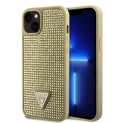 Obrázok produktu pre Guess puzdro s kovovým logom s kamienkami iPhone 15 Gold