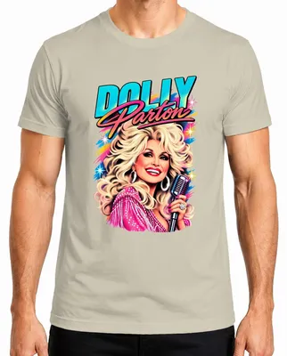 Obrázok produktu pre Tričko s potlačou Dolly Parton, country hudobnej legendy, speváčky, retro ikony z Nashvillu, pánske, farba: prírodná, veľkosť: L