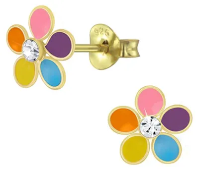 Produktbild von Kinder Ohrstecker 925 Silber Ohrringe mit 14 kt Gold plattiert Blume | 9 mm x 9 mm