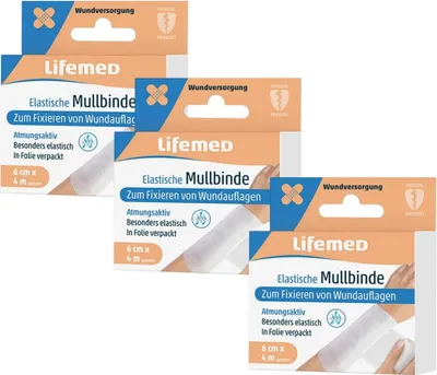 Produktbild von 3x Lifemed Mullbinde elastische 3x 4 m x 6cm weiß