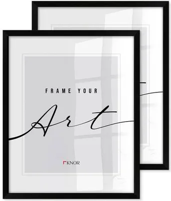 Produktbild von 🖼️KNOR®️ Bilderrahmen 40x50 cm Schwarz, 2er Set Posterrahmen, Bilderrahmen, Fotorahmen, bruchsicheres Acrylglas, Picture Frame 40x50, zum Aufhängen & Aufstellen 🎨Isabella Kollektion