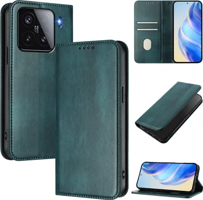Produktbild von Handyhülle für Xiaomi 15, Vintage Leder RFID Schutz Kartenfach Standfunktion Magnetische Klapphülle Grün