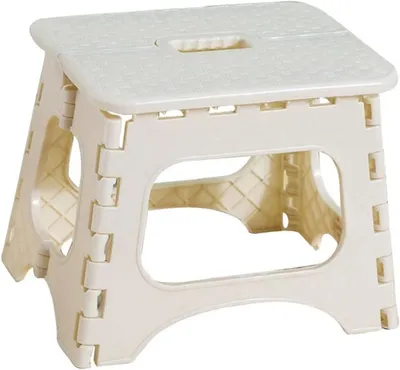 Imagen del producto de Taburete plegable para niños, de dos colores, fabricado en plástico, con dimensiones de 25 x 18,5 x 19,5 cm, con capacidad de hasta 150 kg, ideal para uso doméstico