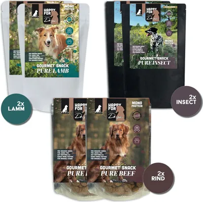 Produktbild von HAPPY FOR GOURMET SNACK Pure Lamb, Insect & Beef, 6 x 150 g