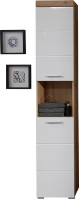 Produktbild von trendteam Bad Hochschrank Amanda Asteiche Melamin/Weiß Hochglanz Tiefzieh 37 x 190 x 31 cm